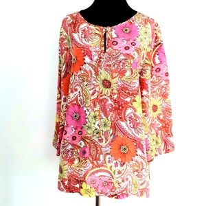 Vibrant Silk Paisley Floral Luxurious Top Shirt Colorful Lightweight